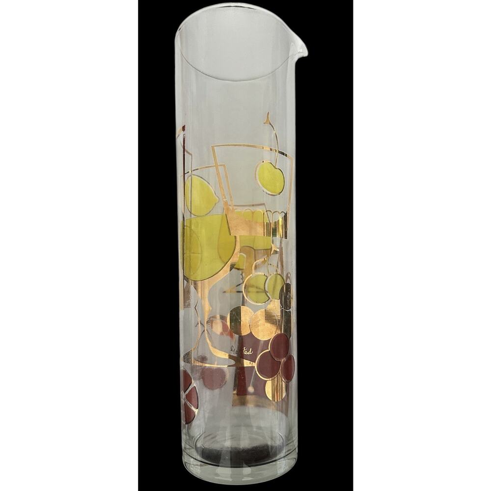 1950s MCM Gold Mixed FruitCocktail Sangria Martini Glass Pitcher Signed Gay Fad - Picture 11 of 16